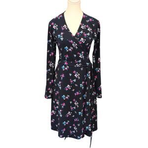 Banana Republic Floral Wrap Dress Navy Pink White Size S Jersey